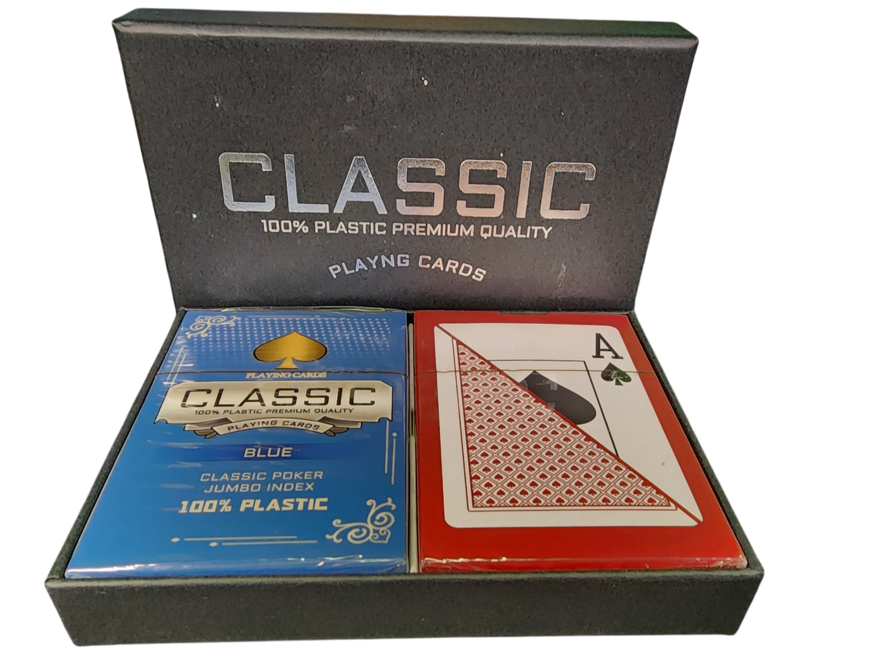 Red Blue Classic Ten 100% Plastic Playing Cards Poker Size Jumbo Index