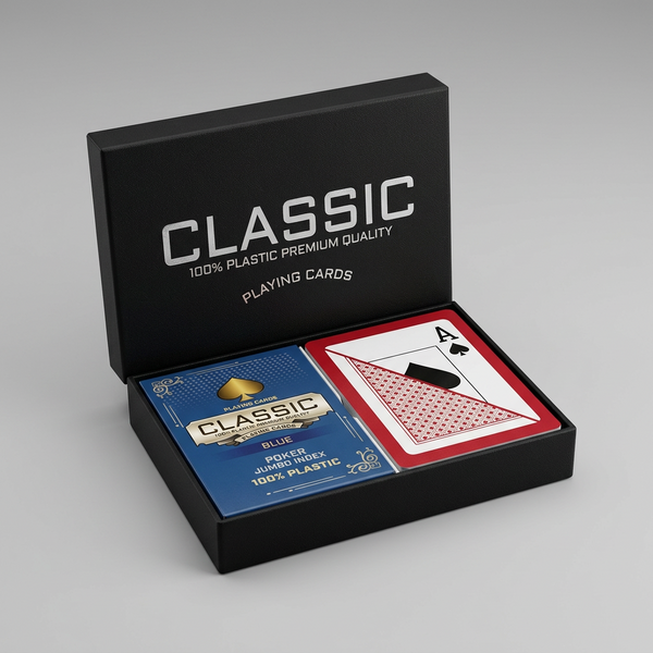 Red Blue Classic Ten 100% Plastic Playing Cards Poker Size Jumbo Index