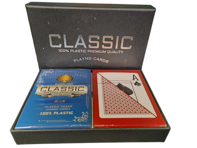Red Blue Classic Ten 100% Plastic Playing Cards Poker Size Jumbo Index