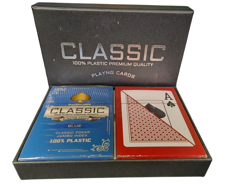 Red Blue Classic Ten 100% Plastic Playing Cards Poker Size Jumbo Index