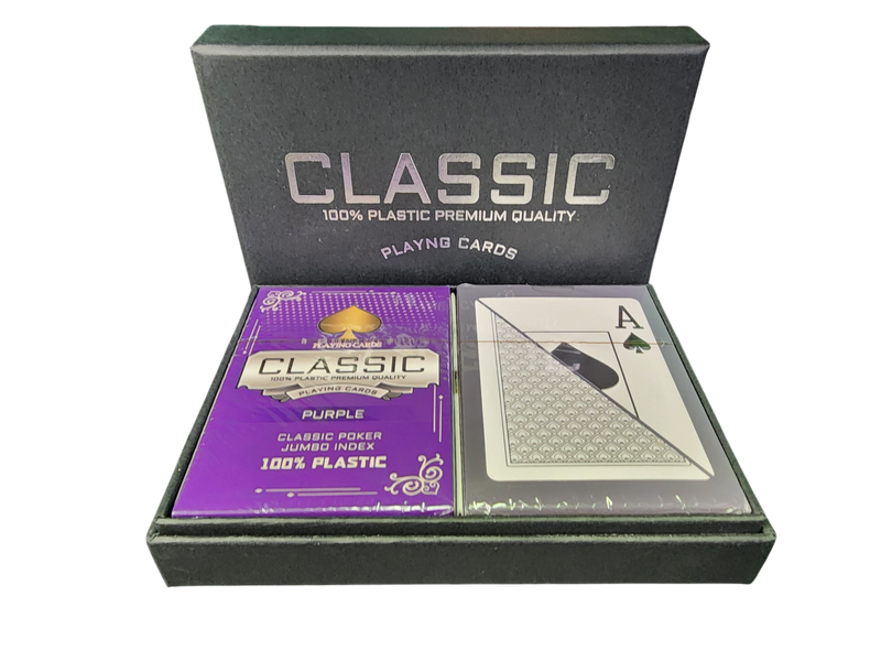 Purple Gray Classic Ten 100% Plastic Playing Cards Poker Size Jumbo Index
