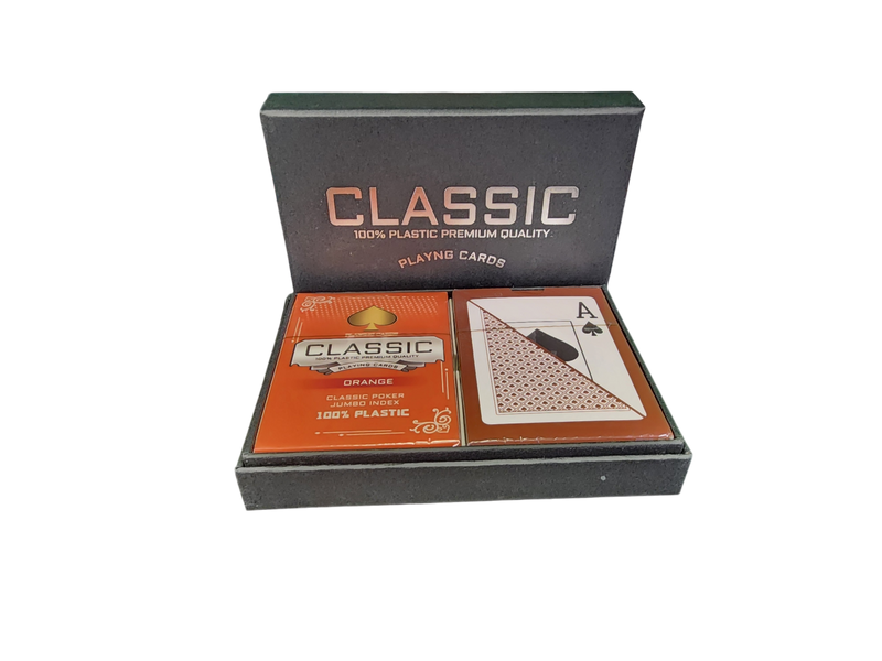Orange Brown Classic Ten 100% Plastic Playing Cards Poker Size Jumbo Index