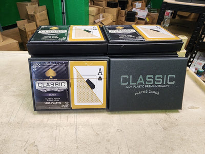 1 Dozen 12 Sets Black Gold Classic Ten 100% Plastic Playing Cards Poker Size Jumbo Index