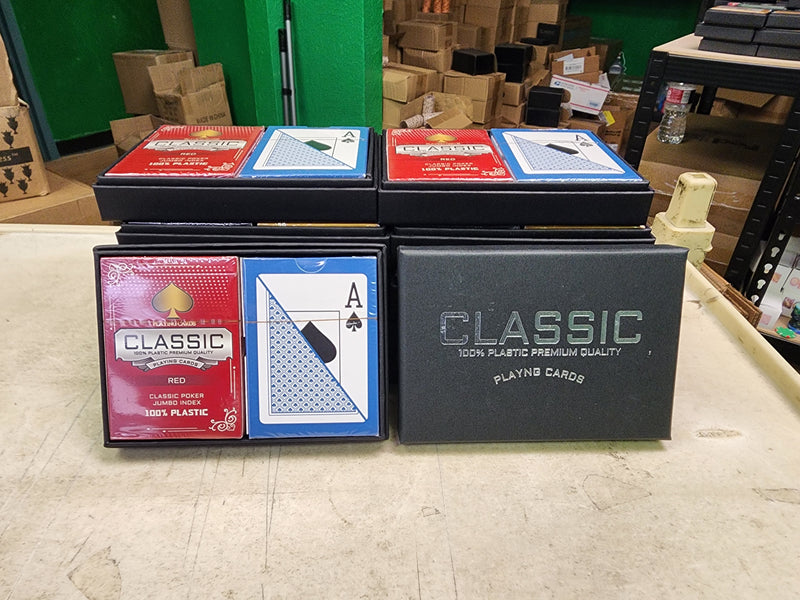 1 Dozen 12 Sets Red Blue Classic Ten 100% Plastic Playing Cards Poker Size Jumbo Index