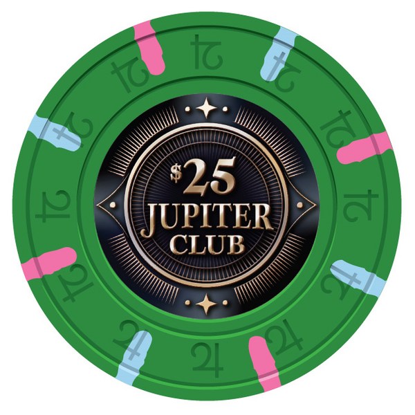 $25 Jupiter Club 43mm Pure Clay Poker Chips - The Poker Store .Com