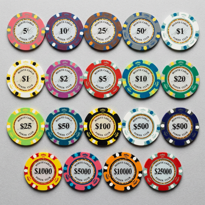 Mega 20 Chips Sample Pack Monte Carlo Smooth 14 Gram Poker Chips