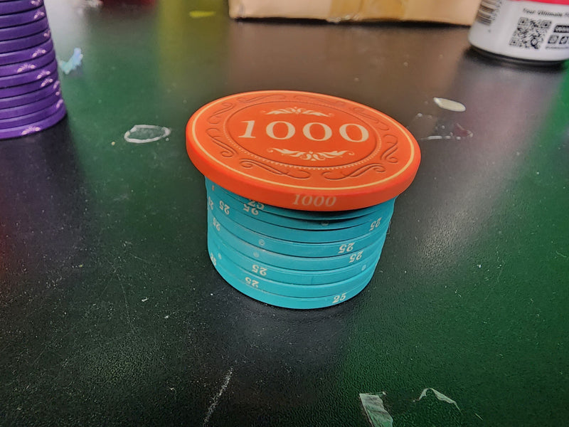 $1000 Oversized 43mm Rustic Ceramic Poker Chips