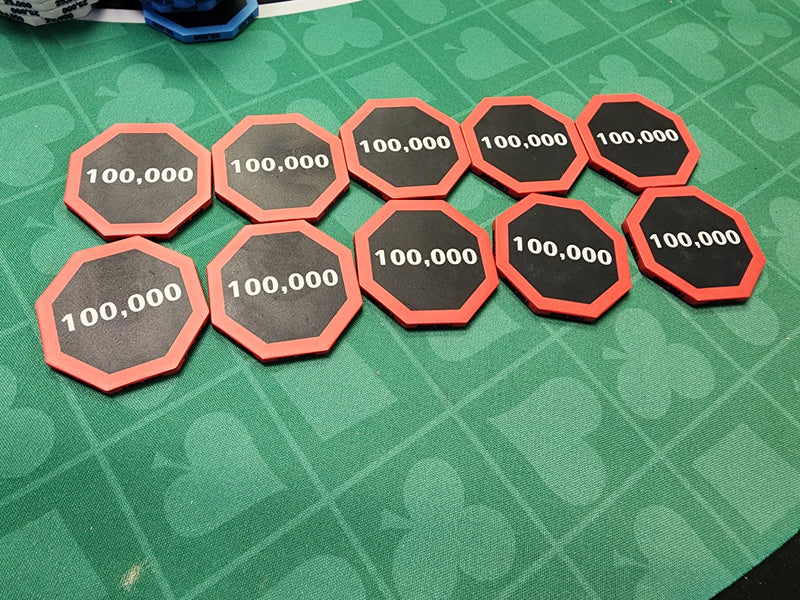 100,000 Octagon 44MM Oversized Poker Chips 10 Pack