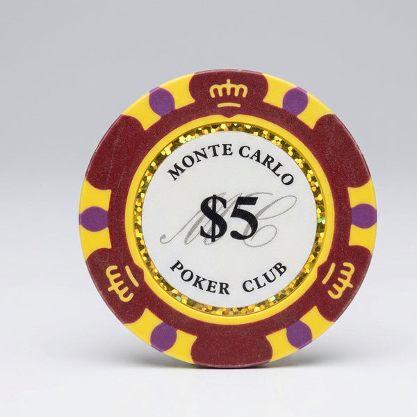 $5 Original Red Yellow Monte Carlo Smooth 14 Gram Poker Chips