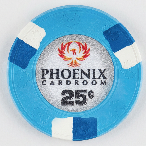 25 Cents Phoenix Card Room Pure Clay Poker Chips Roll of 25