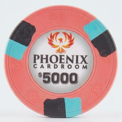 $5000 Phoenix Card Room Pure Clay Poker Chips Roll of 25