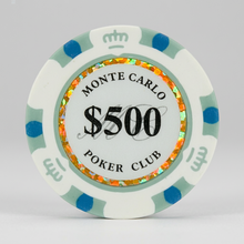 $500 White Blue Monte Carlo Smooth 14 Gram Poker Chips