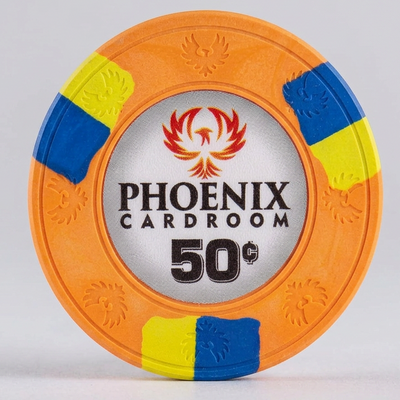 50 Cents Phoenix Card Room Pure Clay Poker Chips Roll of 25