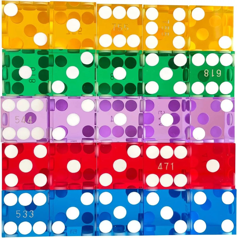 CLEARANCE 5 Sets 19MM Precision Razor Edge Serialized Casino Craps Dice Total 25 PCS