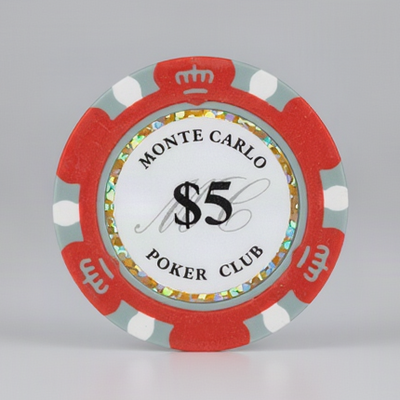 $5 Red Grey Monte Carlo Smooth 14 Gram Poker Chips