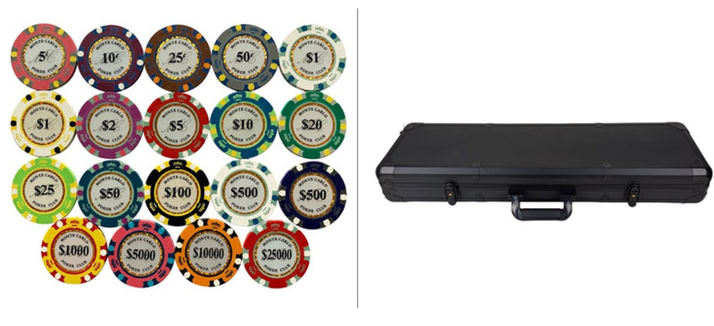 600 Monte Carlo Smooth 14 Gram Poker Chips with Heavy Duty Aluminum Case