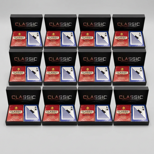 1 Dozen 12 Sets Red Blue Classic 100% Plastic Playing Cards Bridge Size Jumbo Index