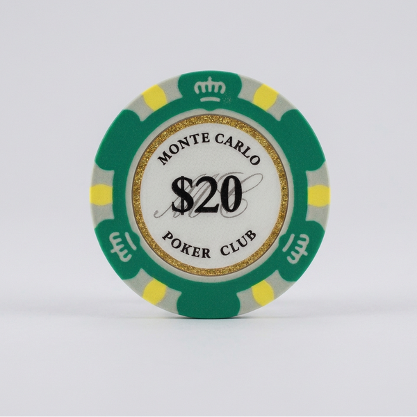 $20 Twenty Dollar Monte Carlo Smooth 14 Gram Poker Chips