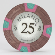 $0.25 Milano 10 Gram Pure Clay Poker Chips Roll of 25