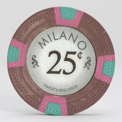 $0.25 Milano 10 Gram Pure Clay Poker Chips Roll of 25