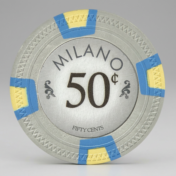 $0.50 Milano 10 Gram Pure Clay Poker Chips Roll of 25