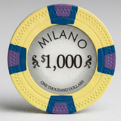 $1000 Milano 10 Gram Pure Clay Poker Chips Roll of 25