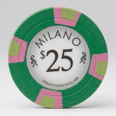 $25 Milano 10 Gram Pure Clay Poker Chips Roll of 25