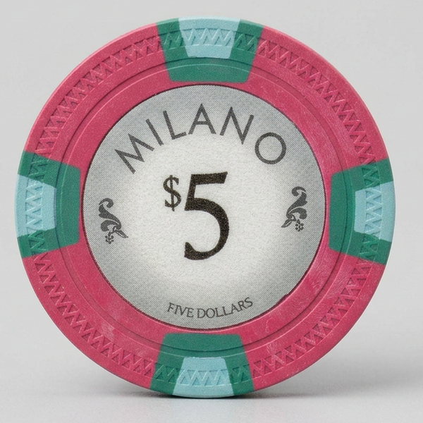 $5 Milano 10 Gram Pure Clay Poker Chips Roll of 25