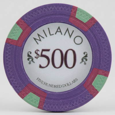 $500 Milano 10 Gram Pure Clay Poker Chips Roll of 25