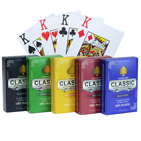 Classic 100% Plastic Playing Cards Bridge Size Jumbo Index 6 Decks 1 Color