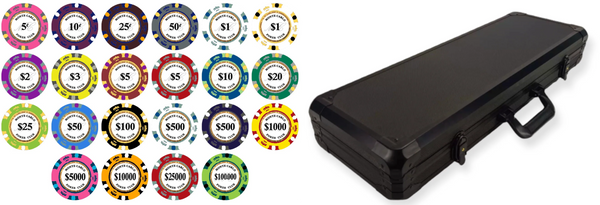 500 Monte Carlo Smooth 14 Gram Poker Chips with Heavy Duty Aluminum Case
