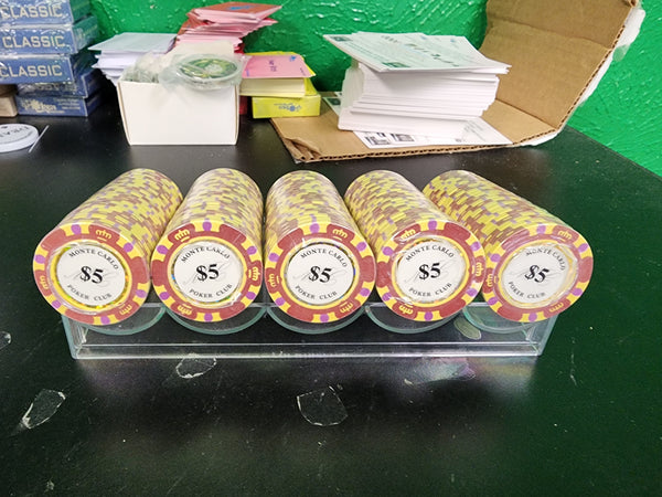 $5 Original Red Yellow Monte Carlo Smooth 14 Gram Poker Chips