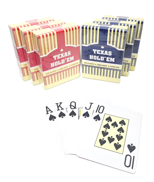 Red Blue Classic Texas 100% Plastic Playing Cards Poker Size Jumbo Index -10 Decks - The Poker Store .Com