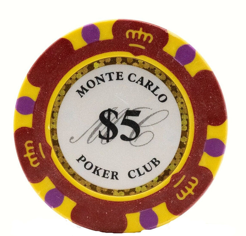 $5 Original Red Yellow Monte Carlo Smooth 14 Gram Poker Chips