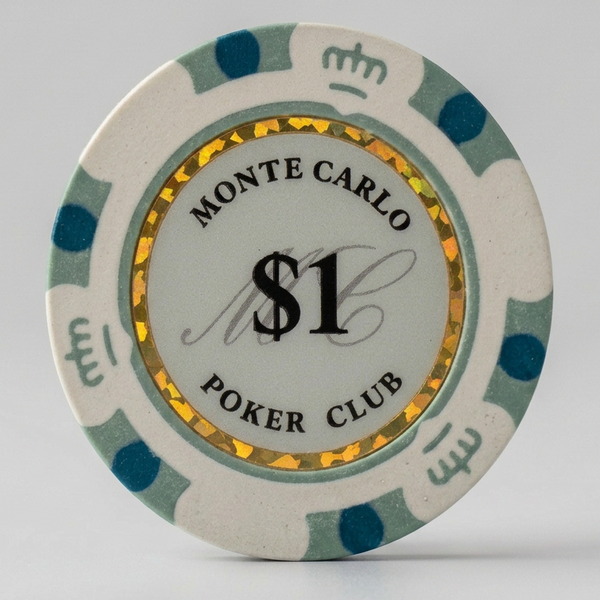 $1 One Dollar White Blue Monte Carlo Smooth 14 Gram Poker Chips