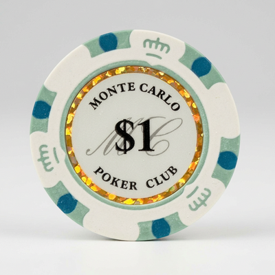 $1 One Dollar White Blue Monte Carlo Smooth 14 Gram Poker Chips