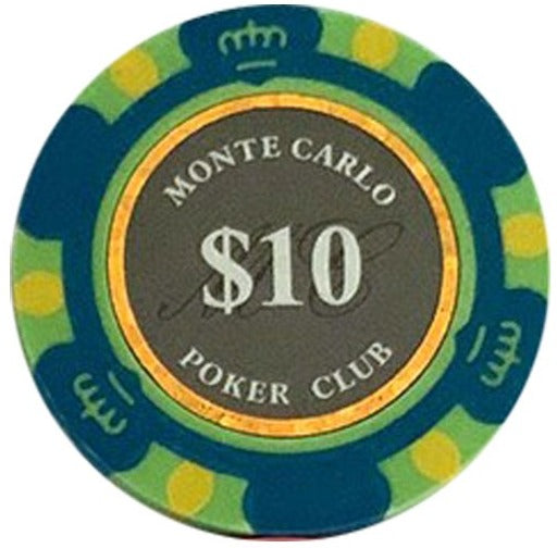 $10 Ten Dollar Smoked Monte Carlo Smooth 14 Gram Poker Chips