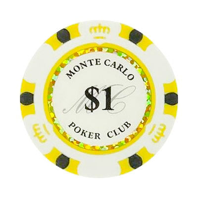 $1 One Dollar White Gold Monte Carlo Smooth 14 Gram Poker Chips