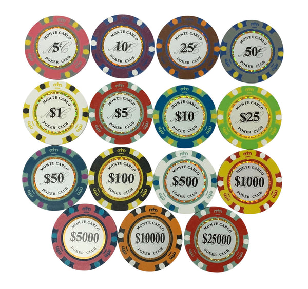 $25000 Twenty Five Thousand Dollar Monte Carlo Smooth 14 Gram Poker Chips