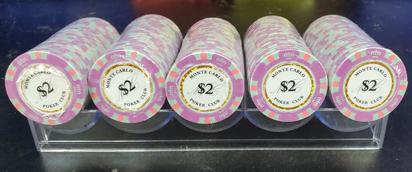 $2 Two Dollar Monte Carlo Smooth 14 Gram Poker Chips