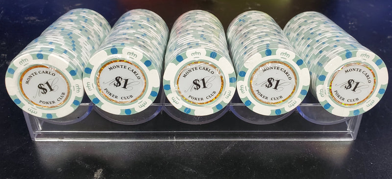 $1 One Dollar White Blue Monte Carlo Smooth 14 Gram Poker Chips