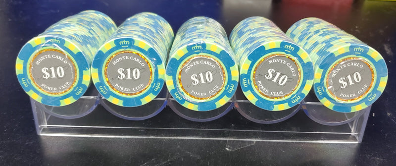 $10 Ten Dollar Smoked Monte Carlo Smooth 14 Gram Poker Chips