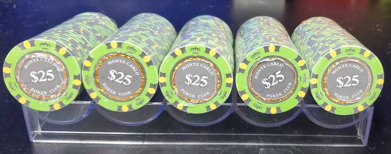 $25 Twenty Five Dollar Smoked Monte Carlo Smooth 14 Gram Poker Chips