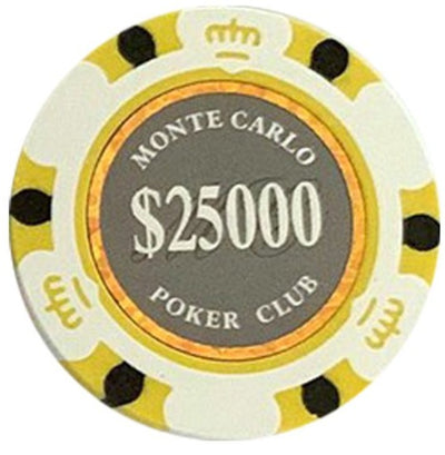 $25000 Twenty-Five Thousand Dollar Smoked Monte Carlo Smooth 14 Gram Poker Chips