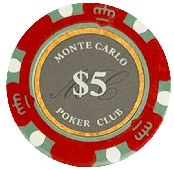 $5 Five Dollar Smoked Monte Carlo Smooth 14 Gram Poker Chips