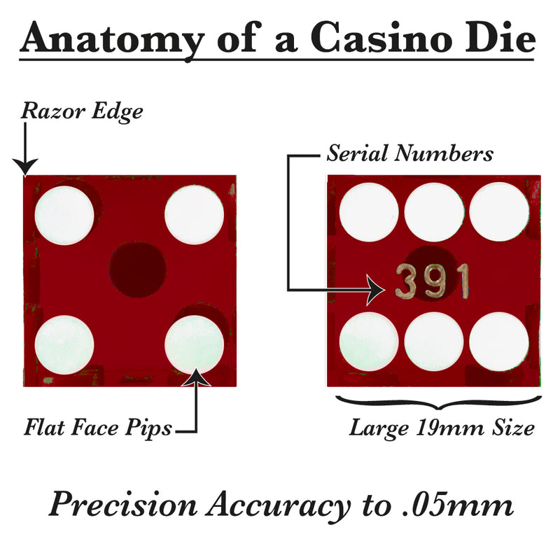 Red 19MM Precision Razor Edge Serialized Set of 5 Casino Craps Dice