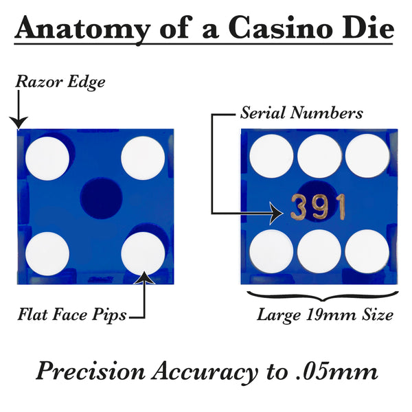 Blue 19MM Precision Razor Edge Serialized Set of 5 Casino Craps Dice