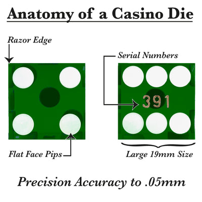 CLEARANCE 5 Sets Green 19MM Precision Razor Edge Serialized Casino Craps Dice Total 25 PCS