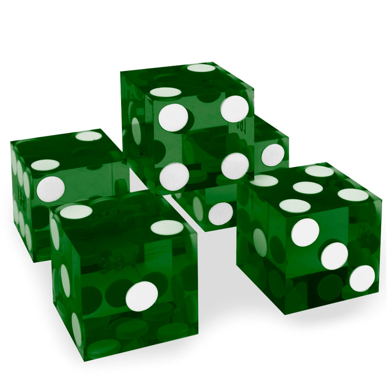 Green 19MM Precision Razor Edge Serialized Set of 5 Casino Craps Dice