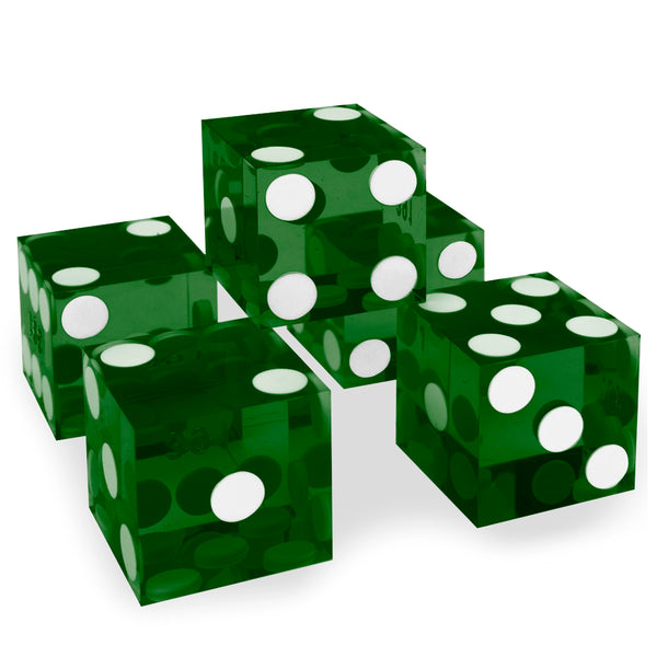 CLEARANCE 5 Sets Green 19MM Precision Razor Edge Serialized Casino Craps Dice Total 25 PCS
